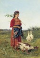 ガチョウを持つ少女 1875年 ウラジーミル・マコフスキー ロシア